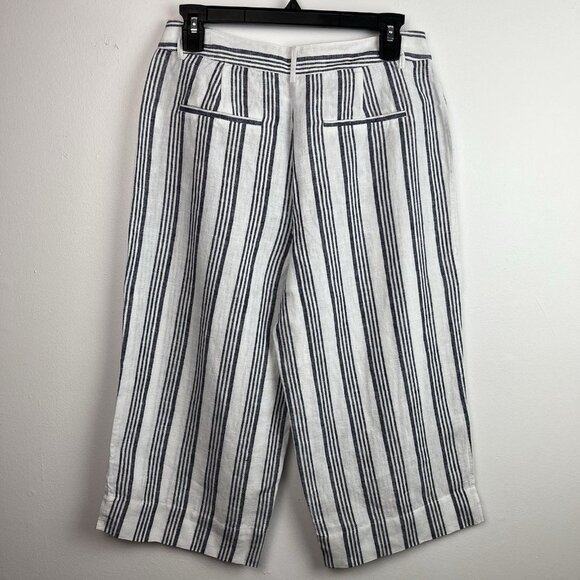 Kaari Blue 100% Linen Wide‎ Leg Cropped Pants Culottes Size 4 Pockets Casual - Picture 5 of 11